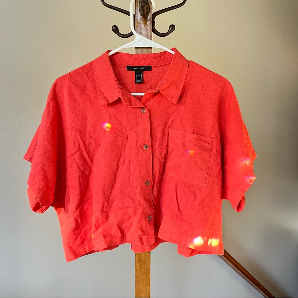 Forever 21 - Cropped orange button up shirt